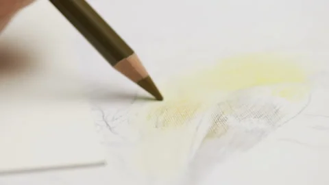 Detailed macro view of colored pencil drawing on paper, 2x slowmotion Stock Footage 96339475