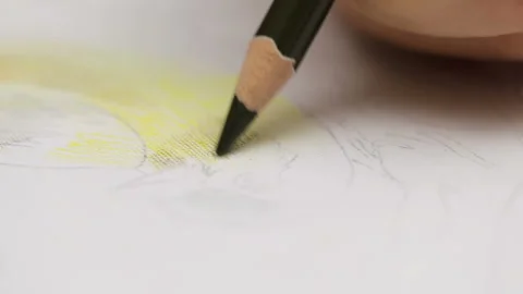 Detailed macro view of colored pencil drawing on paper, 2x slowmotion Stock Footage 96339822