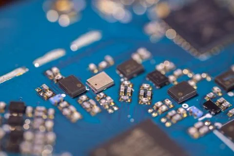 Detailed macro view of electronic components, integrated circuits, solder p.. 写真素材