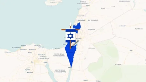 Detailed map animation showcasing the geographical borders of Israel Stock Footage 335347713