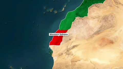 Detailed map animation shows the Western Sahara conflict borders in motion Stock Footage 343115100