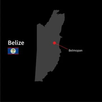 Detailed map of Belize and capital city Belmopan with flag on black background Stock Illustration