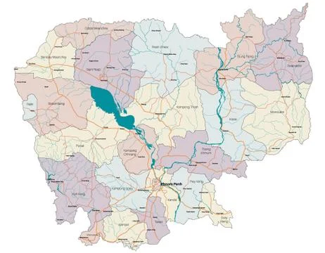 Detailed map of Cambodia Stock Illustration