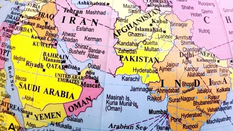 Detailed Map of Iran, India, China, Middle East and Asia Stock Footage 333609268
