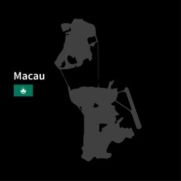 Detailed map of Macau with flag on black background Stock Illustration