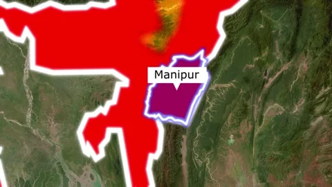 Detailed map of Manipur state highlighting location within India video footage Stock Footage 346677411