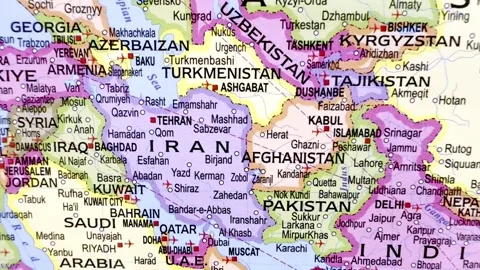 Detailed Map of Middle East, Central Asia, India and China Stock Footage 336177513