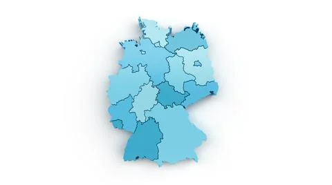 Detailed map of selected regions of Germany turquoise on white. 스톡 일러스트