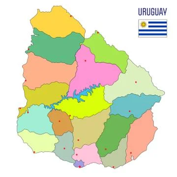 Detailed map of Uruguay with regions Stock Illustration