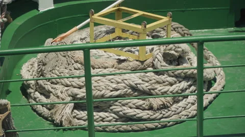 Detailed maritime rope. Close view of braided rope. Saltsprayed fiber wrapped Stock Footage 335636283
