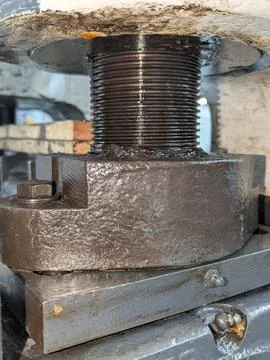 Detailed Mechanical Component. Closeup Of Spindle With Bolts. Engineering F.. Stock Photos