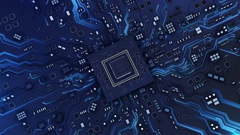 Detailed microchip processor embedded in circuit board advanced hardware systems Stock Footage 341906063