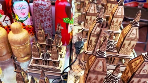 Detailed miniature temple models on display Stock Footage 285420539