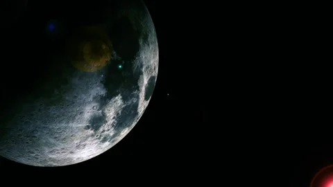 A detailed moon or planet edge in dark space with black background and soft.. Stock Footage 340389874
