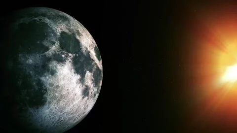 Detailed moon in space with bright sun light on the side and dark starry ba.. Stock Footage 340389973