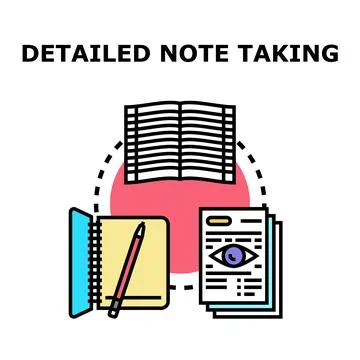 Detailed note taking process, learning, and analysis Stock Illustration