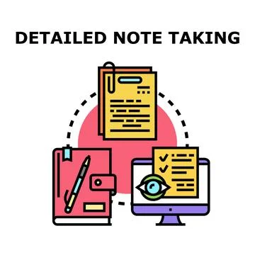 Detailed note taking workflow planning organization and management Stock Illustration