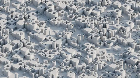 A detailed overhead view of complex, interlocking light gray shapes forming an i Stock Footage 340238071