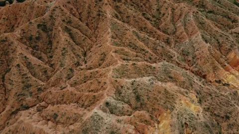 Detailed patterns of multicolored clay folds at Fairytale Canyon Skazka Kyrgyzst Stock Footage 342855159