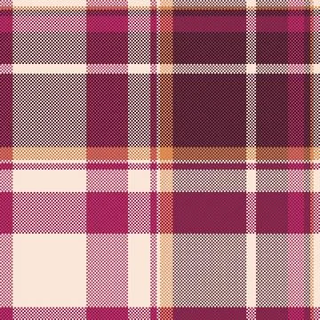 Detailed pixelated plaid pattern. Seamless textile design with maroon, gold,  Stock Illustration