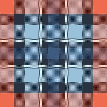 Detailed pixelated tartan pattern in blues, oranges and whites. A versatile t Stock Illustration
