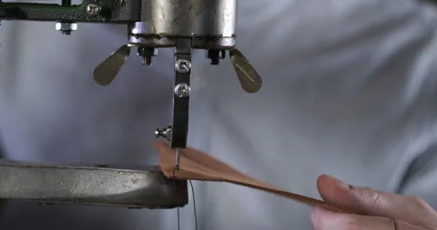 Detailed Plan of Antique Leather Stitching Machine. Sewing Art. Manual Drive Stock Footage 148360748