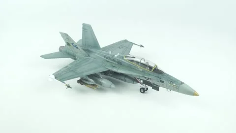 Detailed Plastic Scale Model Of US Marine Corps FA-18 Hornet Fighter jet. Stock Footage 341490335