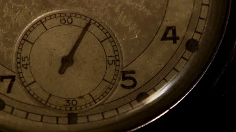 Detailed pocket watch second hand ticking on rustic dial Stock Footage 329598600