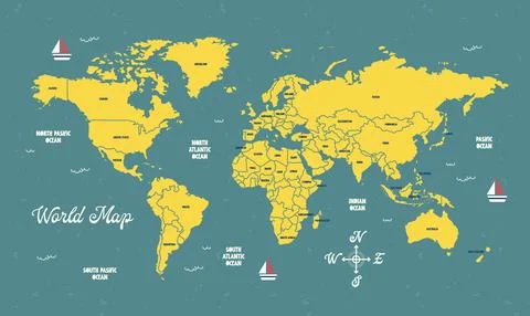 A detailed print of World map, suitable for educational or decorative purposes. Stock Illustration