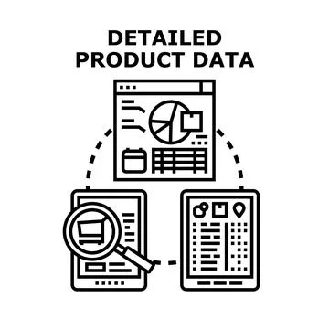 Detailed product data analysis and management concept Stock Illustration