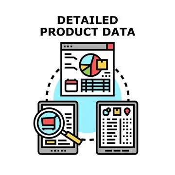 Detailed product data analysis and management concept Stock Illustration