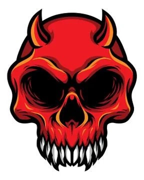 Detailed Red Demon Devil Skull Head Illustration 스톡 일러스트