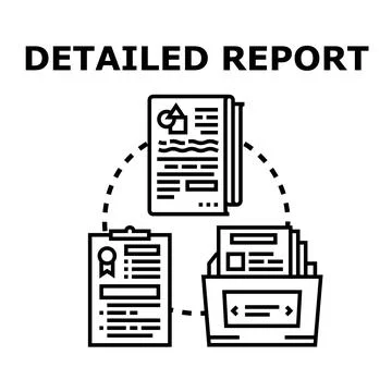 Detailed report processing and data analytics documentation Stock Illustration