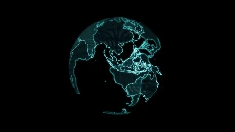 Detailed Rotating World Map in Clockwise Direction with Digital and Geometr.. Stock Footage 331691246