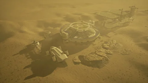 Detailed schematic of Mars exploration staging and support facilities Stock Footage 340350606