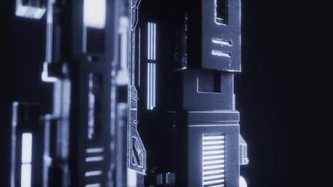 Detailed sci-fi machine tower with light slots, 4K illustration Stock Illustration