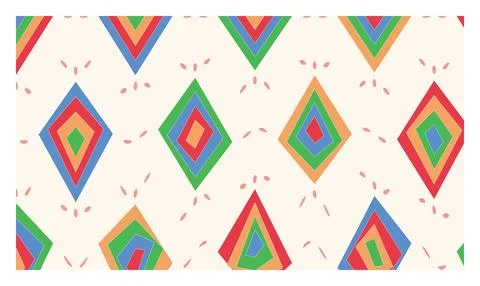 Detailed seamless wallpaper design featuring colorful diamond shapes and do.. Illustrazione stock