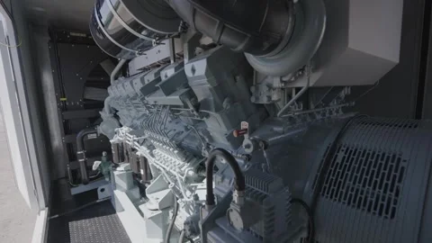 Detailed shot of diesel generator engine. Diesel electric generator engine close Vidéo 248523329