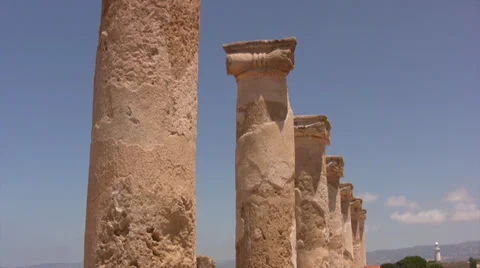 Detailed side view of columns in Paphos Archaeological Park Stock Footage 39828339