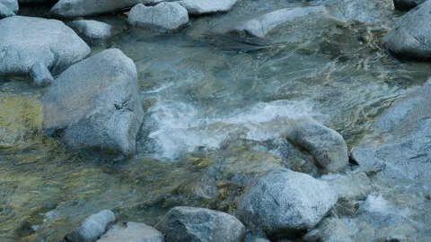 Detailed Side View of Mountain River Flowing Among White Stones Stock Footage 320212700