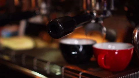 Detailed slow motion close up view on modern technology espresso machine making Stock Footage 103993490