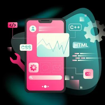 Detailed Smartphone Illustration. Coding Elements. Black Template Stock Illustration