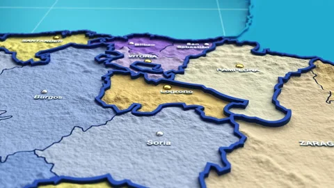 A detailed, smoothly zoomable map of Spain, focusing on the La Rioja region Stock Footage 328192776