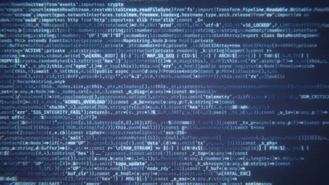 Detailed source code scrolling on a computer screen, representing programming or Stock Footage 347388778