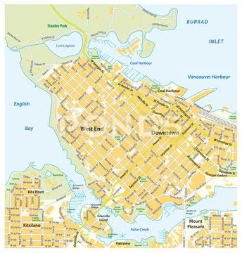 Detailed street map of downtown Vancouver, British Columbia, Canada Stock Illustration