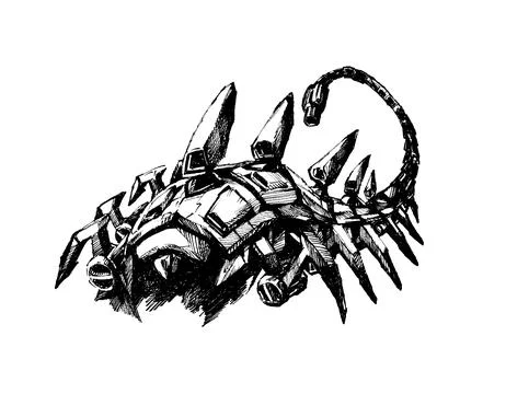 Detailed stylized insect creature line art Stock Illustration