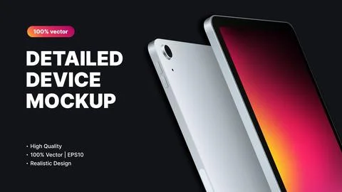 Detailed Tablet Mockup. White Device with Gradient Screen on Dark Background Stock Illustration