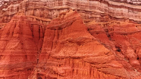 Detailed texture of eroded red clay rocks, Teruel, Aragon, Spain. Close view of Stock Footage 336385026