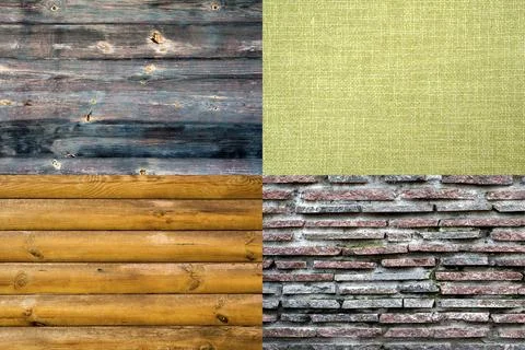 Detailed texture pack 4 in 1: old blue and red painted vintage wooden wall, old Stockfoto's