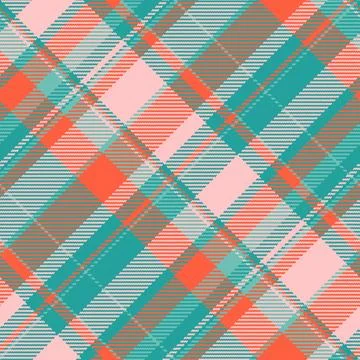Detailed, textured plaid pattern in teal, coral and pink. Perfect for backgro Stock Illustration